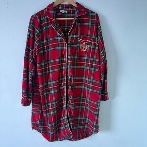 Posh Peanut Multicolor Plaid Flannel Pajama shirt night shirt nightgown